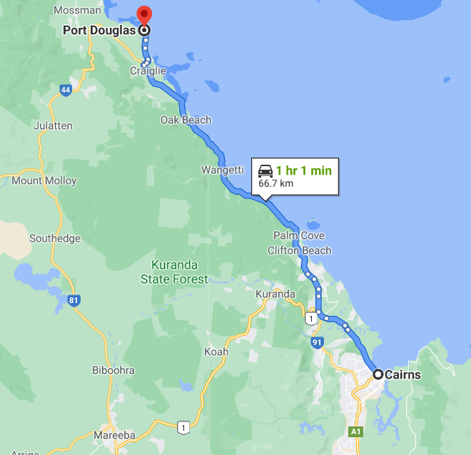 Cairns to Port Douglas Travel Time